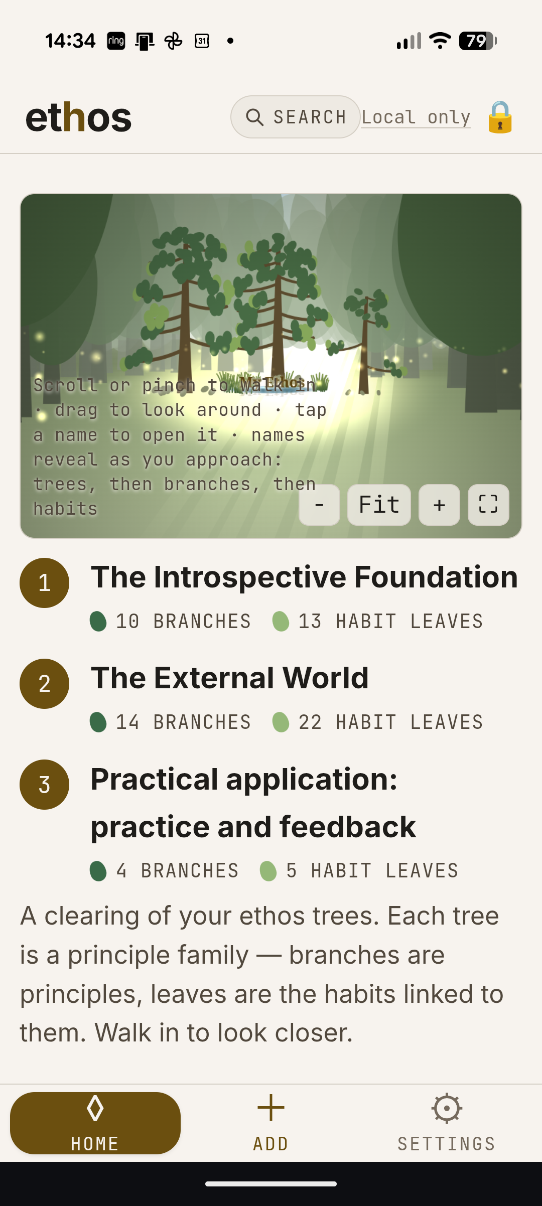 The Ethos dashboard with the forest scene at the top