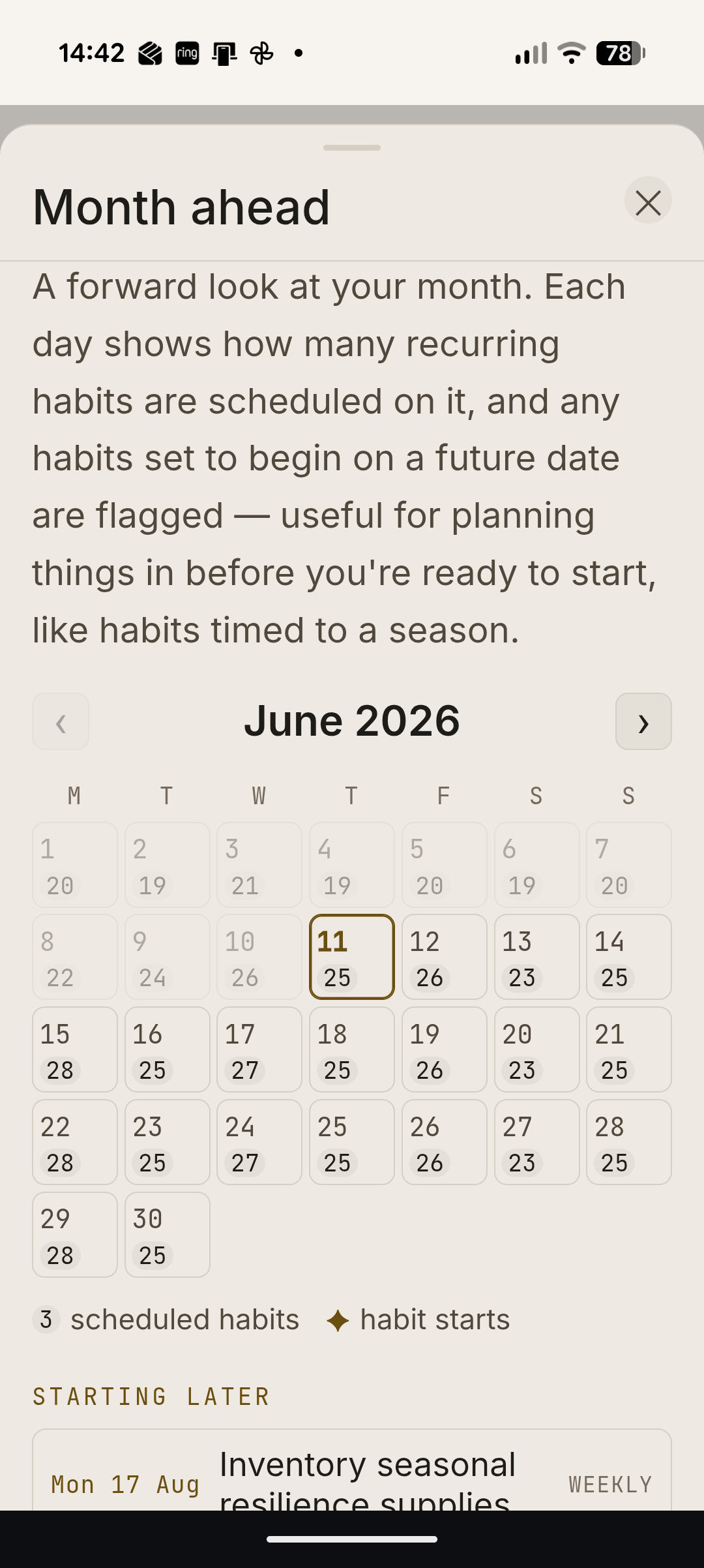 The monthly calendar in Ethos