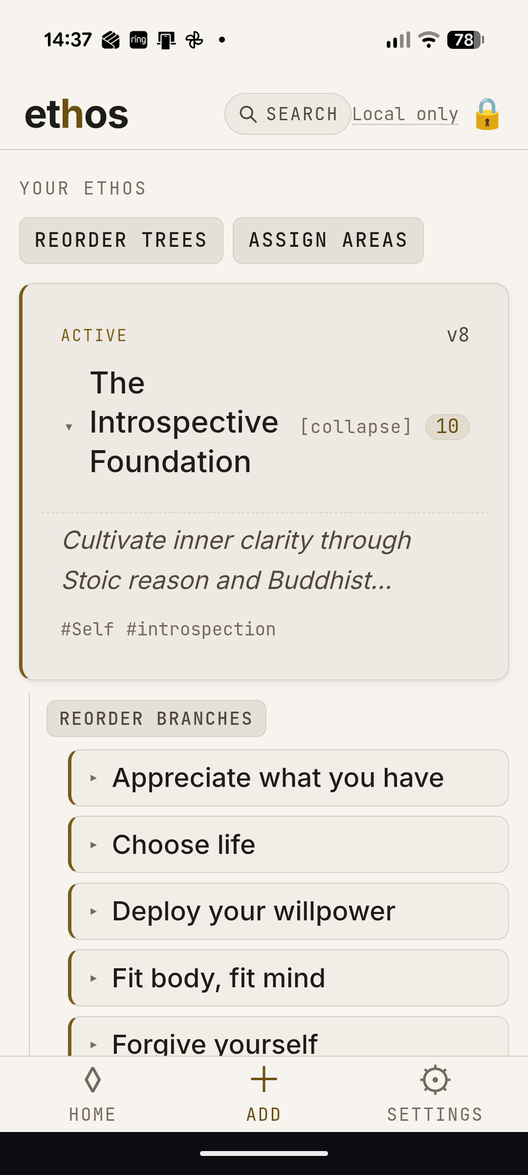 A principle card in Ethos